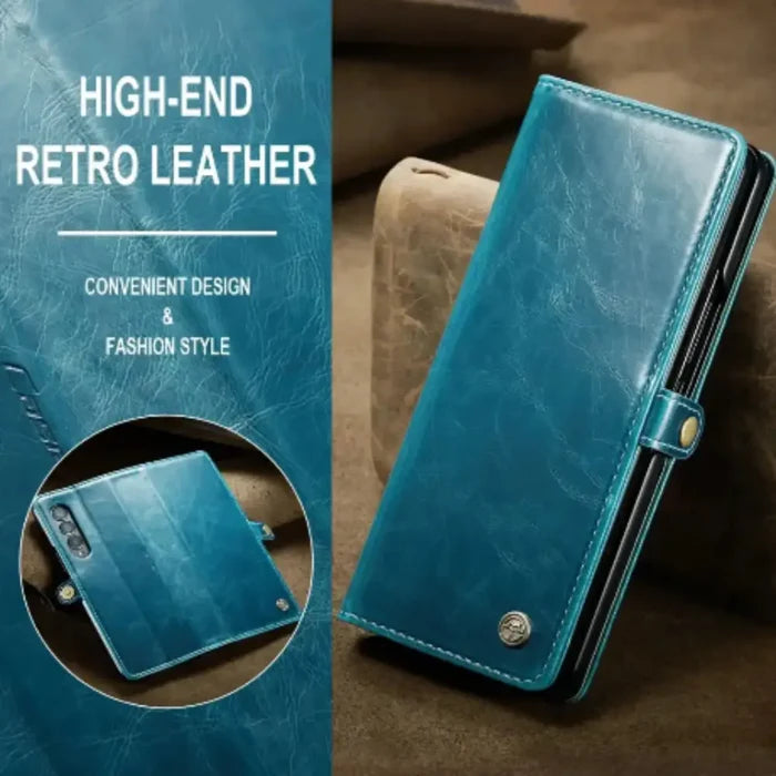 Leather wallet case for Samsung Z Fold 6/5/4/3 by 9eight5, with card slots and protective design, in black leather.