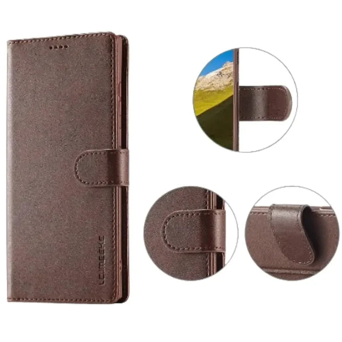 Brown leather flip case for Samsung Galaxy by 9eight5, stylish wallet-style cover with card slots and protective design.