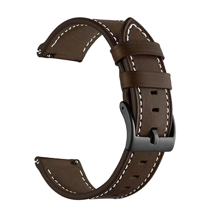 Habicare leather watch strap for Garmin Forerunner 255, TWS style, in various colors, showing close-up of textured black leather strap.