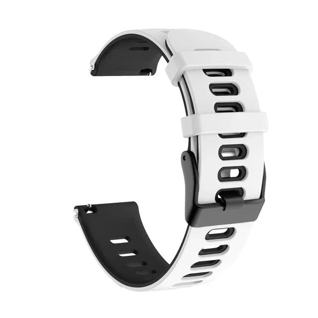 Habicare leather watch strap for Garmin Forerunner 55, TWS style, available in 12 colors, shows a close-up of the black strap with stitching.