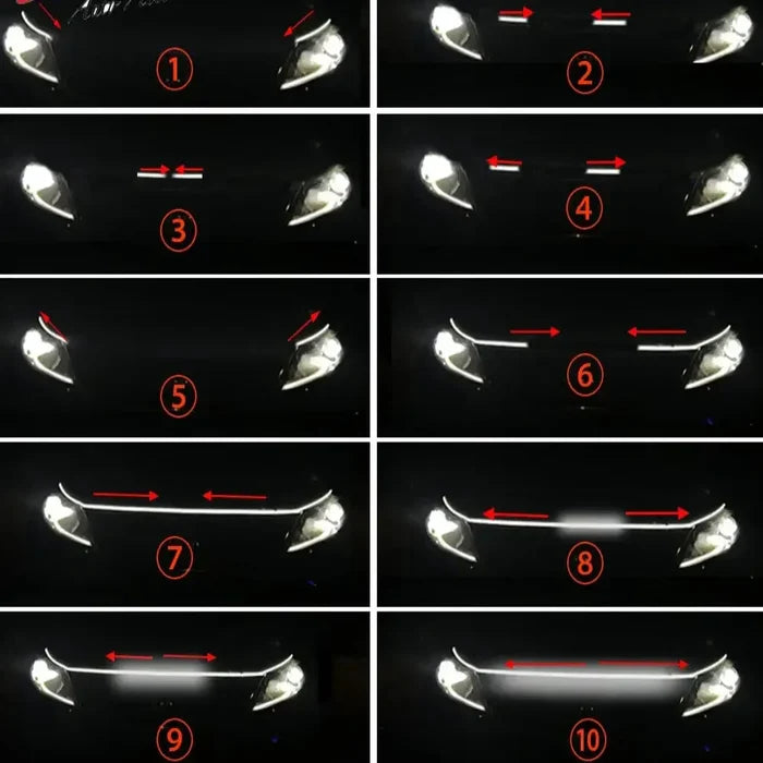 HBC Habicare LED car hood light strip in various colors and sizes, illuminated on a vehicle hood for enhanced visibility and style.