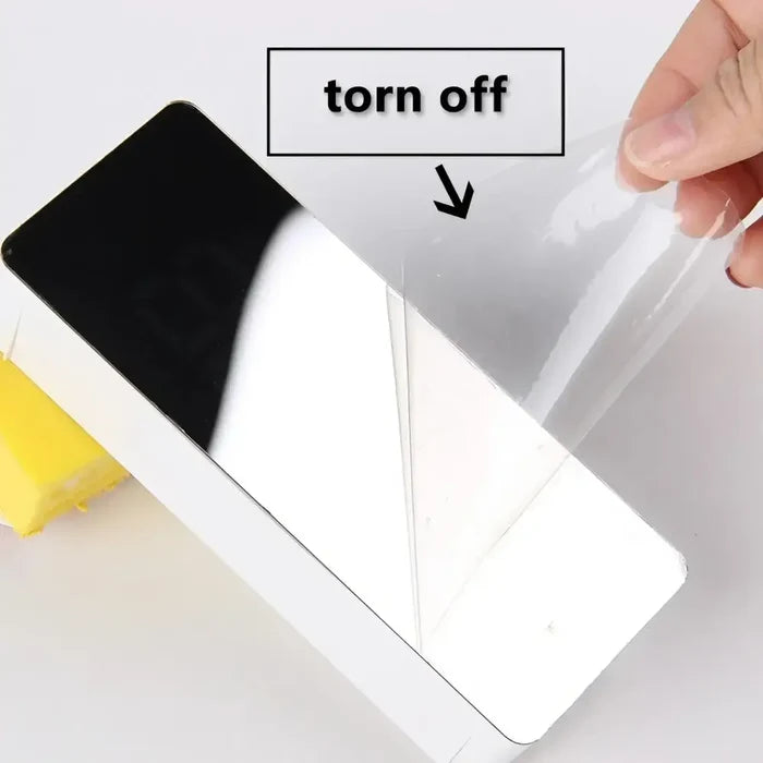 Habicare LED mirror alarm clock with temperature display and smart night light, available in two shapes, reflective surface and digital display