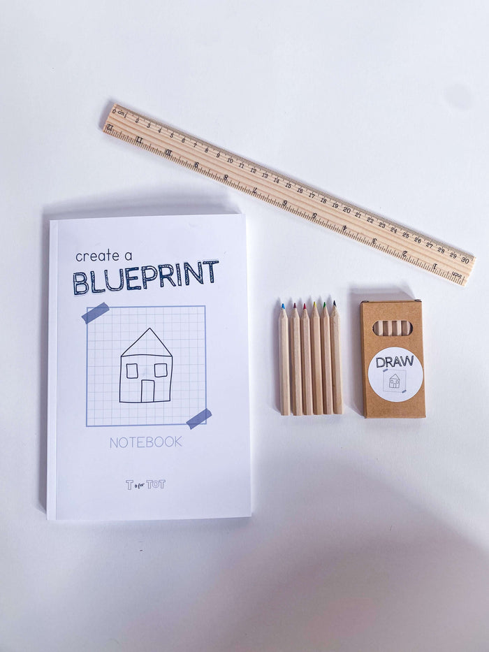 Let's Build Kit Blueprint Journal with colored pencils &amp; ruler for ages 3-6