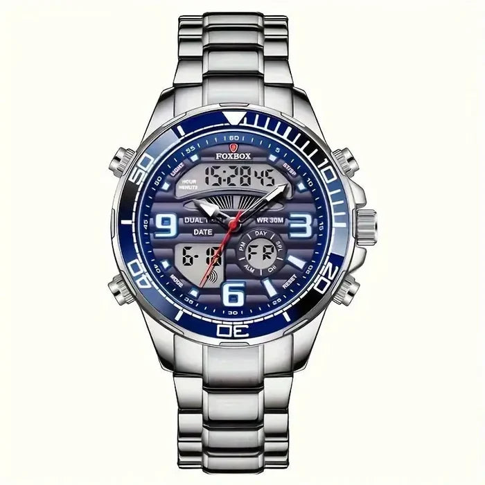 Habicare LIGE Men's Dual Display Watch with stainless steel band and quartz movement, shown in six available models.