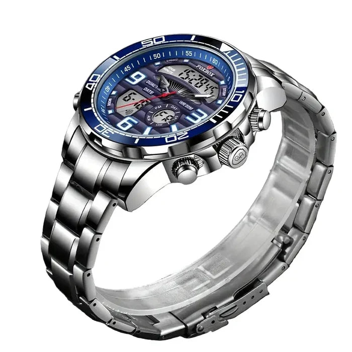 Habicare LIGE men's dual display stainless steel quartz watch with TWS functionality, available in six models.