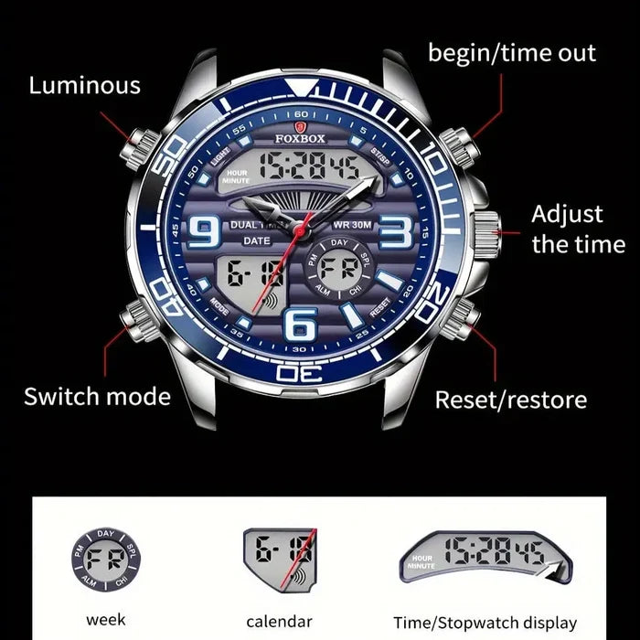 Habicare LIGE men's dual display stainless steel quartz watch with TWS functionality, available in six models.