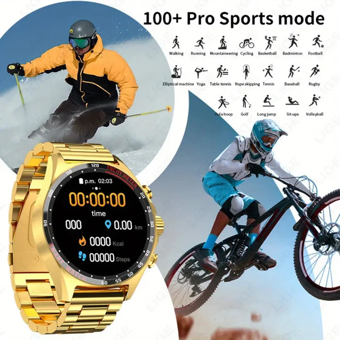 Habicare LIGE men's smart watch with touch screen, wireless call capability, and fitness tracking features.