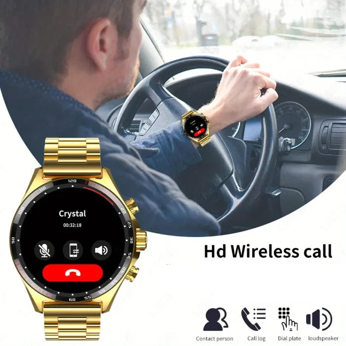Habicare LIGE men's smart watch with touch screen, wireless call capability, and fitness tracking features, shown in multiple designs.