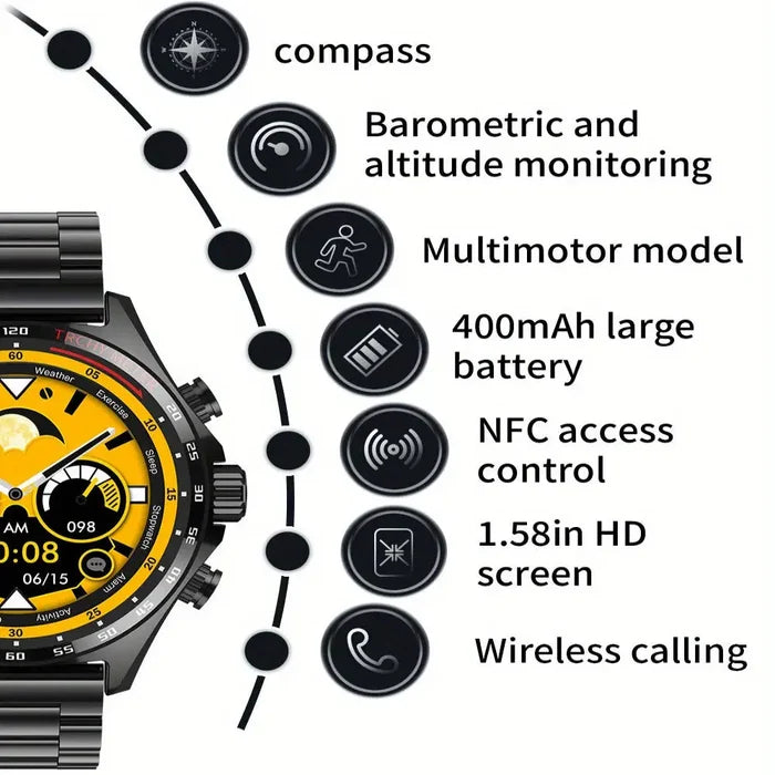 Habicare LIGE men's smart watch with touch screen, wireless call capability, and fitness tracking in six stylish designs.