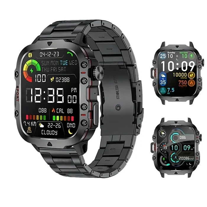 Habicare LIGE men's smartwatch with voice assistant, breathing exercises, and raise-to-wake screen in four colors, displaying a sleek TWS design.