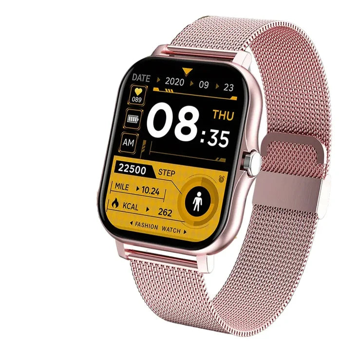 Habicare LIGE Smart Watch with ultra-thin design, wireless call feature, available in 8 colors, shown on wrist with digital display.