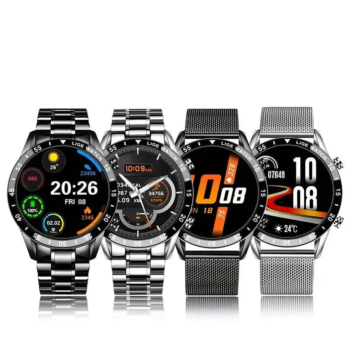 Habicare LIGE Smartwatch with full touchscreen display, call management, shown in one of four available TWS styles.