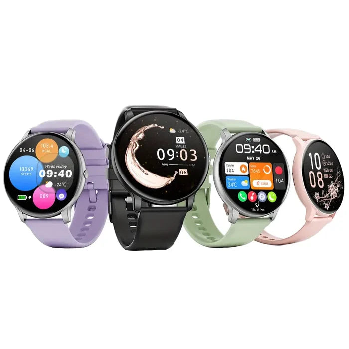 LIGE Smartwatch with vibrant multi-color silicone strap and TWS design by Habicare, showcasing various strap color options.