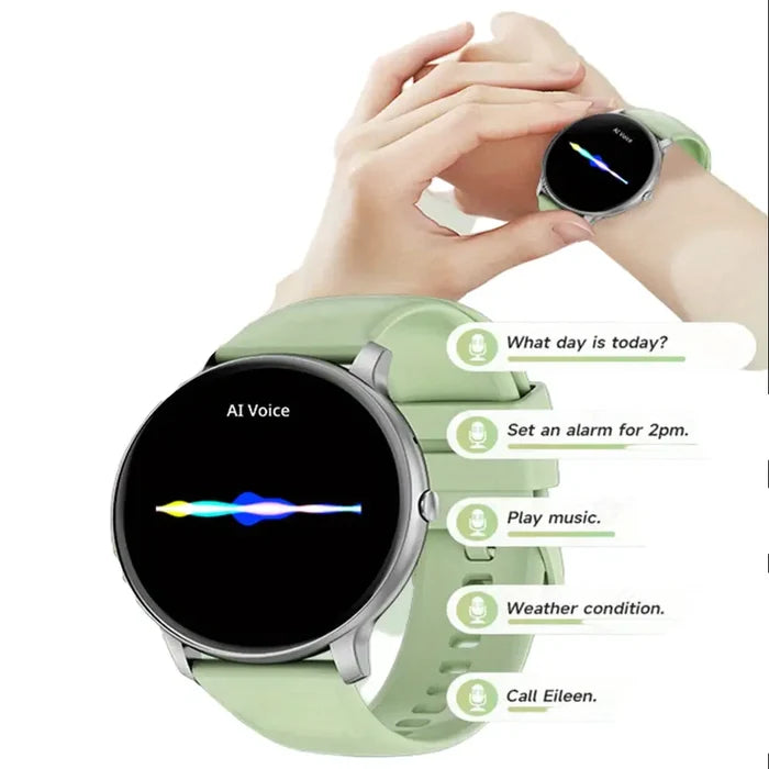 Habicare LIGE Smartwatch with a vibrant multi-color silicone strap, featuring a sleek TWS design and available in 11 colors.