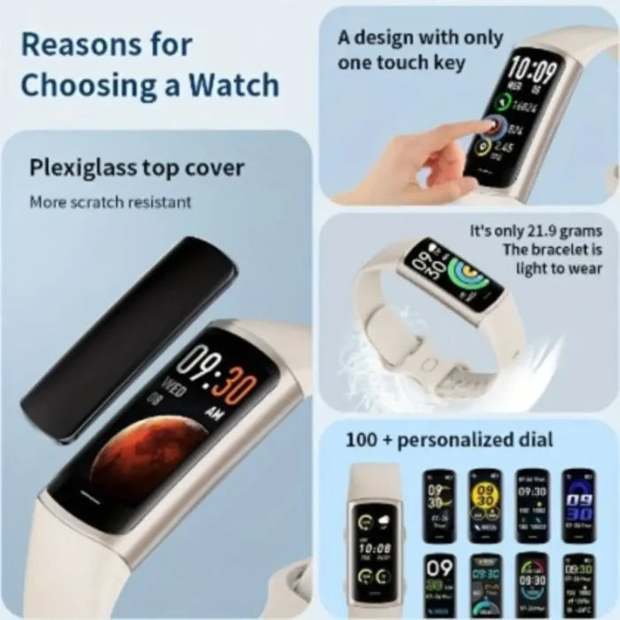 Habicare LIGE Smartwatch with wireless call feature and multi-sport modes in five colors, TWS design, shown in the image.