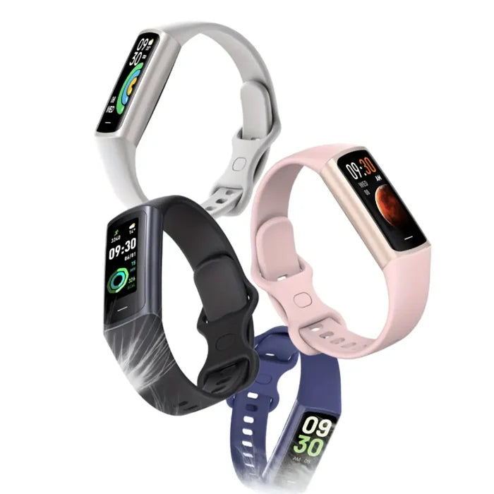 Habicare LIGE Smartwatch TWS with wireless calls and multi-sport modes in five colors, showing the watch face and strap options.