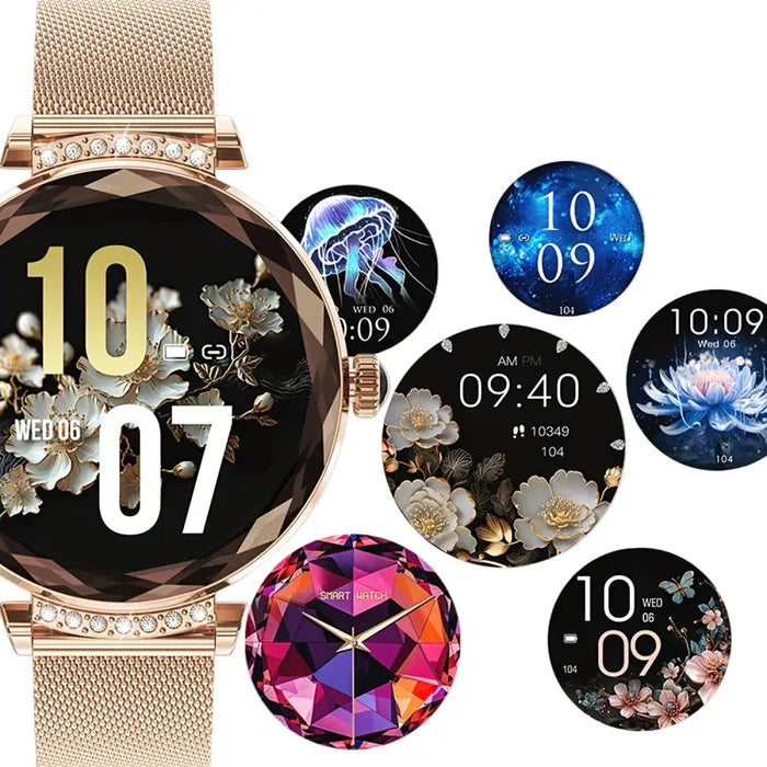 Habicare LIGE women's smart watch with HD display and sports tracker, shown in two color options, TWS wearable device.