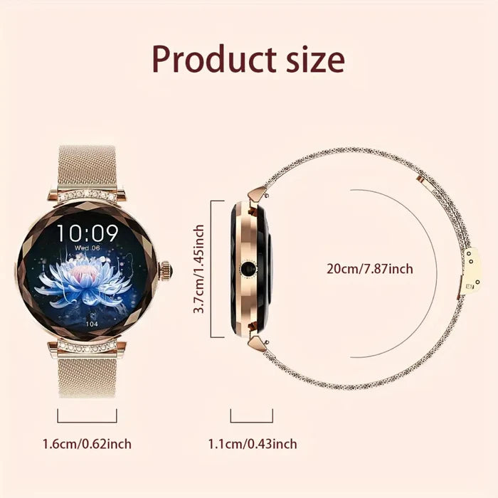 Habicare LIGE Women's Smart Watch with HD display and sports tracker, featuring two color options and TWS wireless earbuds.