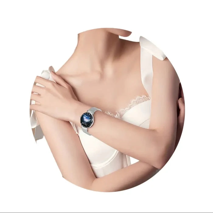 Habicare LIGE women's smart watch with HD display and sports tracker, available in two colors, showing a sleek TWS design.