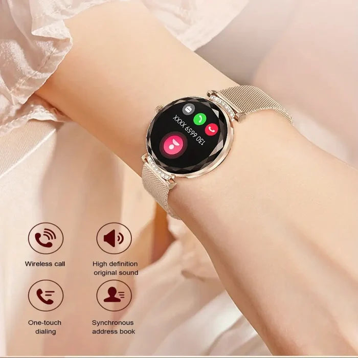Habicare LIGE women's smart watch with HD display and sports tracker, shown in two color options.