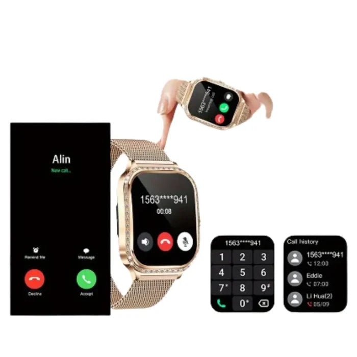 Habicare LIGE women's TWS smartwatch with TFT HD curved screen, wireless calling, and voice assistant features.