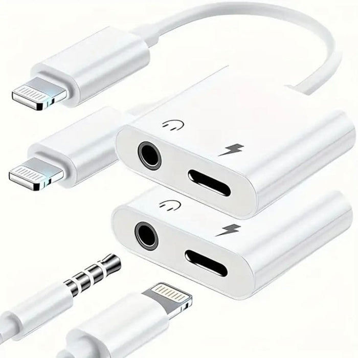 9eight5 Lightning Audio & Charge Adapter MH030 for electronics accessories, showing a compact black adapter with ports for charging and audio.