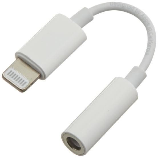 9eight5 Lightning to headphone jack adapter connected to a smartphone, enabling headphone use with lightning port devices.