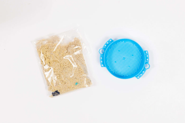 Sand and sifter tool for preschool sensory and geology exploration play