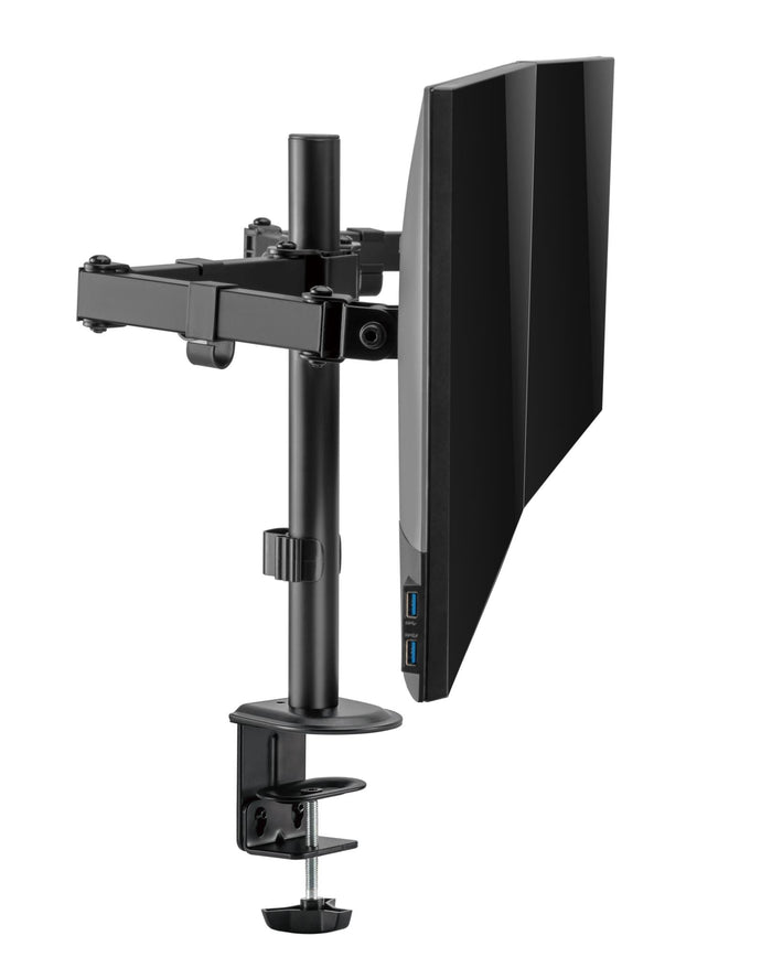 Locktight Dual-Monitor steel articulating mount by sue-e furniture, showing adjustable arms and secure mounting features.