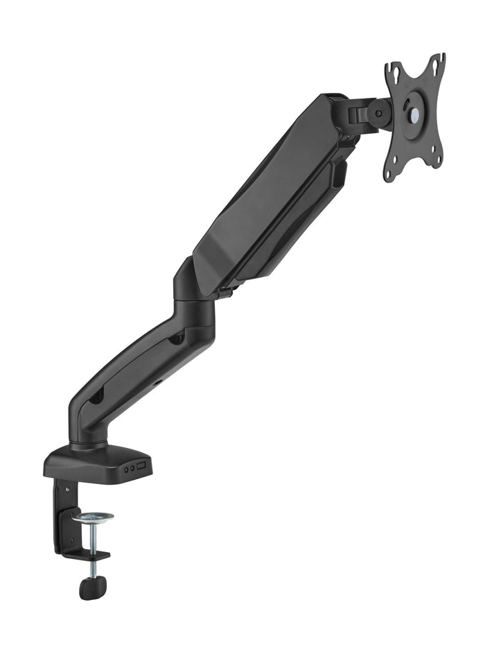 Locktight spring-assisted monitor mount arm by sue-e furniture, showing adjustable monitor support with sleek design.