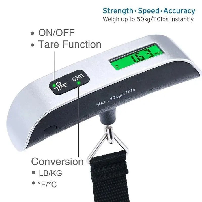 9eight5 luggage scale measuring 0.1kg to 50kg, handheld tools and kits for weighing luggage with digital display