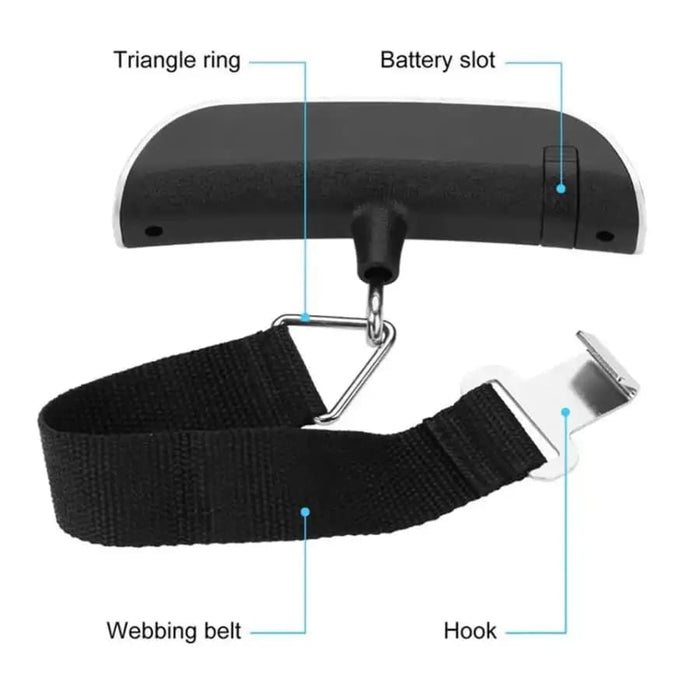 9eight5 luggage scale for measuring weight up to 50kg, compact tools and kits for travel and multipurpose weighing.