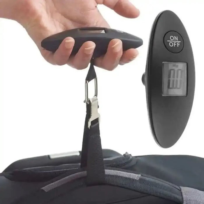 9eight5 luggage scale showing weight measurement from 0.1kg to 40kg, with digital display and sturdy strap for travel luggage weighing