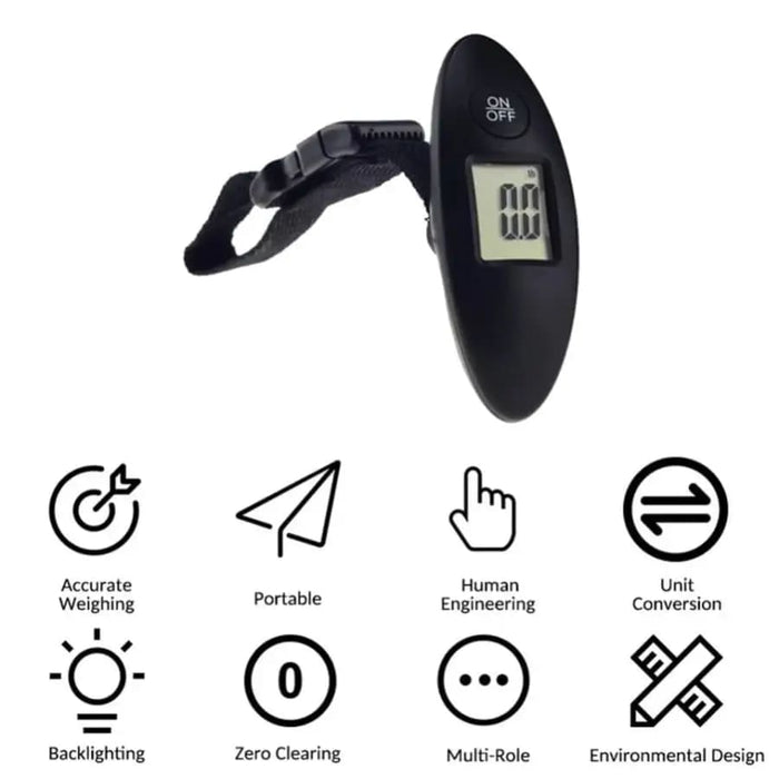 9eight5 luggage scale measuring up to 40kg with digital display, compact tool for weighing luggage for travel.