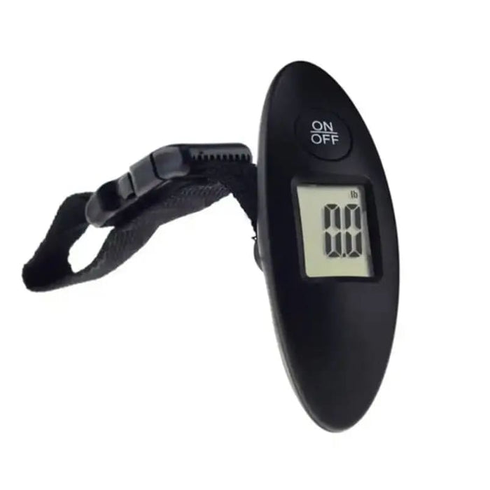9eight5 luggage scale showing weight measurement from 0.1kg to 40kg, with digital display and portable design for travel.