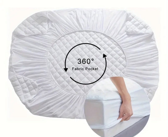 Queen size Lux Shield cotton waterproof mattress protector by sue-e furniture, showing soft cotton fabric and waterproof backing.