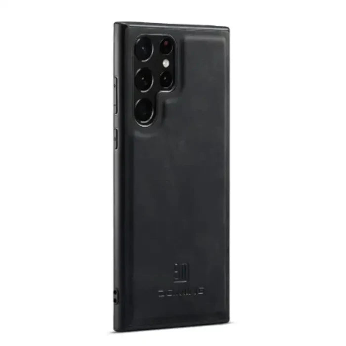 Black M2 leather case for Samsung phones by Habicare, featuring magnetic closure and sleek design.