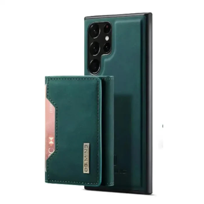 Habicare M2 Leather Case for Samsung in green with wallet and magnetic closure, designed for stylish protection.