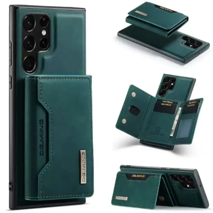 Habicare M2 leather case for Samsung in green with wallet and magnetic closure, featuring a sleek, durable design.
