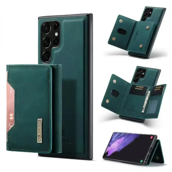 Green Habicare M2 Leather Case for Samsung with wallet feature, magnetic closure, and stylish design.