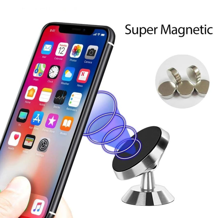 Black 9eight5 magnetic phone holder attaches securely to phones and tablets for easy, hands-free use.