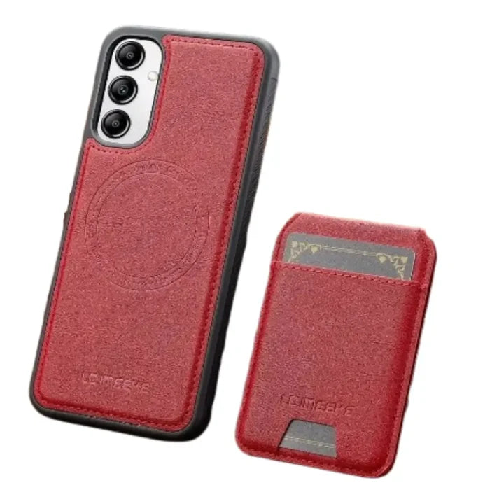 Red MagSafe case for Samsung S/A Series by 9eight5, Habicare, showing the sleek protective cover on a Samsung phone.