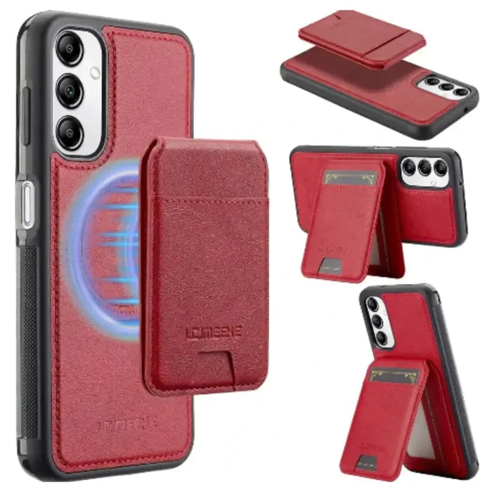 Red Habicare 9eight5 MagSafe case for Samsung S/A Series smartphone, showing the slim protective design and vibrant color.