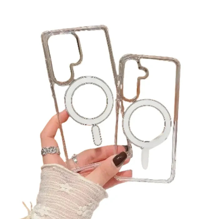 Clear MagSafe phone case for Samsung Galaxy S and A Series by 9eight5 from Habicare, showing the transparent protective design.
