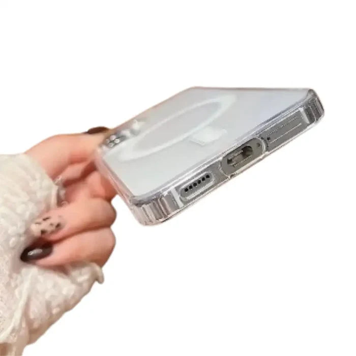 Clear MagSafe case for Samsung Galaxy S and A series by 9eight5, showing the transparent protective cover with MagSafe compatibility.