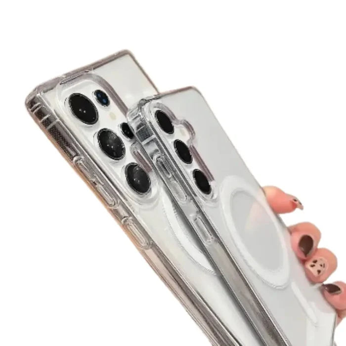 Clear MagSafe case for Samsung Galaxy S and A series by 9eight5, showing the transparent protective design with magnetic compatibility.