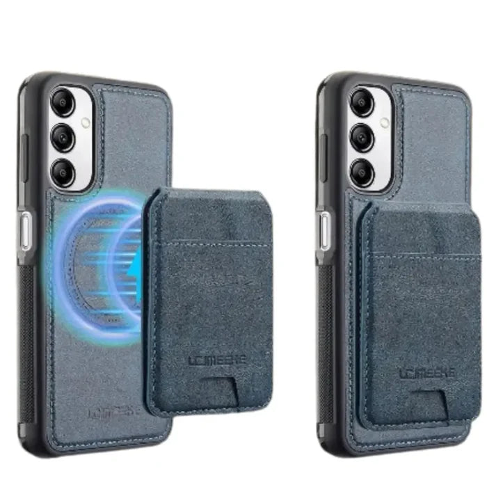 Blue Magsafe leather case for Samsung S and A series, made by 9eight5, designed to protect and enhance your smartphone.