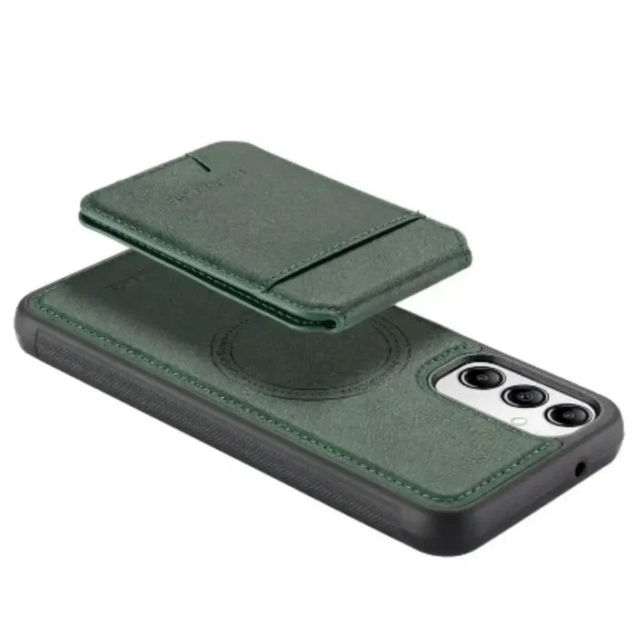 Habicare 9eight5 Magsafe Wallet Case for Samsung S/A Series in green, featuring a 2-in-1 design with card slots and protective cover.