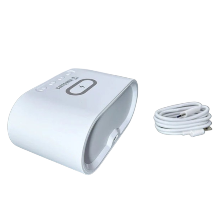 Maxguard 15W 2-in-1 alarm clock and wireless charger by 9eight5, featuring digital display and charging pad in a sleek design.