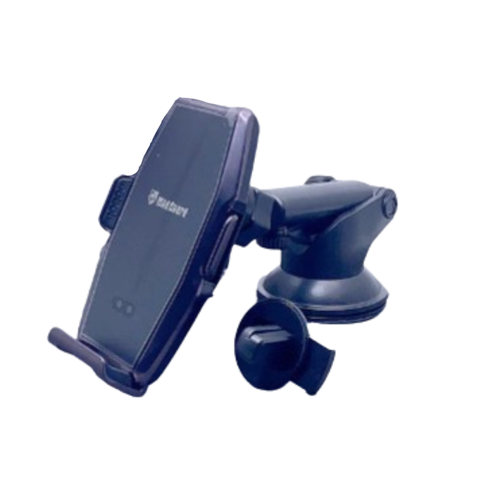 Maxguard 15W wireless car charger by 9eight5 holding a phone, designed for quick and secure charging in vehicles.